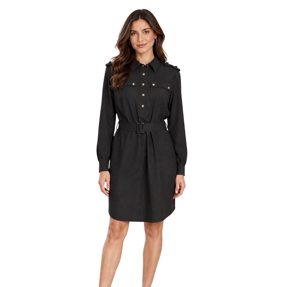 Tory Burch Black Wool Military Style Belted Dress Work Office Size 12
